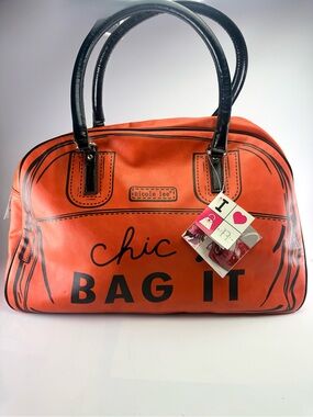 Nicole Lee “Chic Bag It” Oversized Tote Handbag Orange Black NWT Bag 18.5”x13”